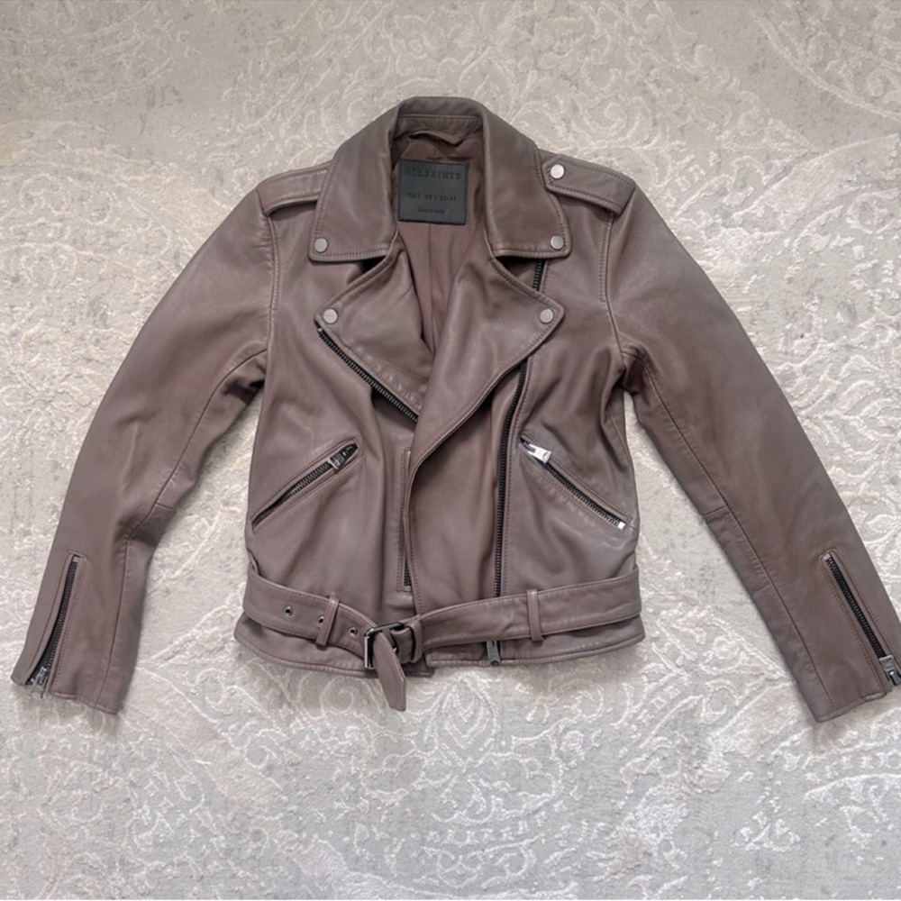 All Saints AllSaints Balfern Leather Moto Jacket Petrol - Picture 4 of 9